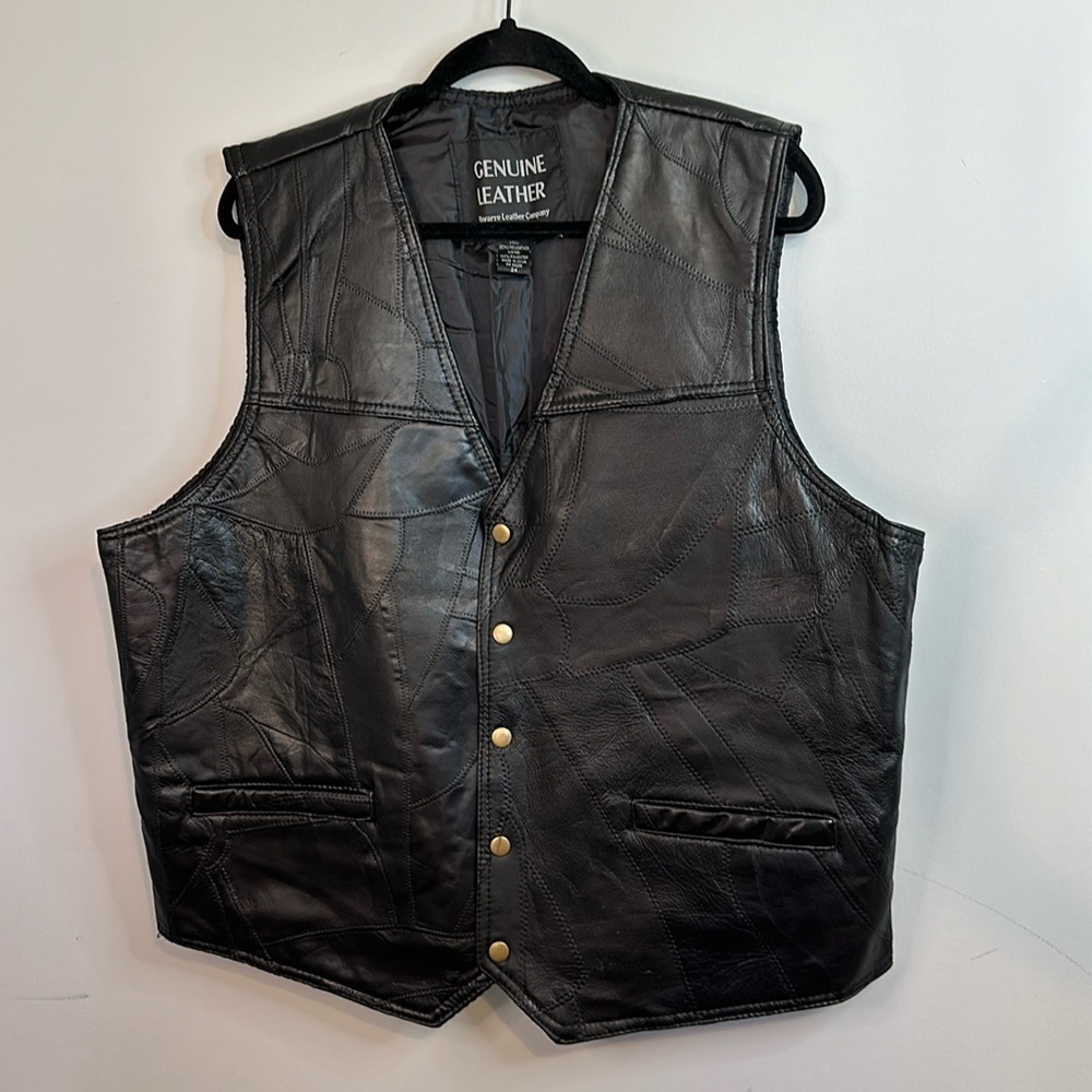 Navarre Leather Company 100% Genuine Black Leather Pocket Men’s Vest 2X